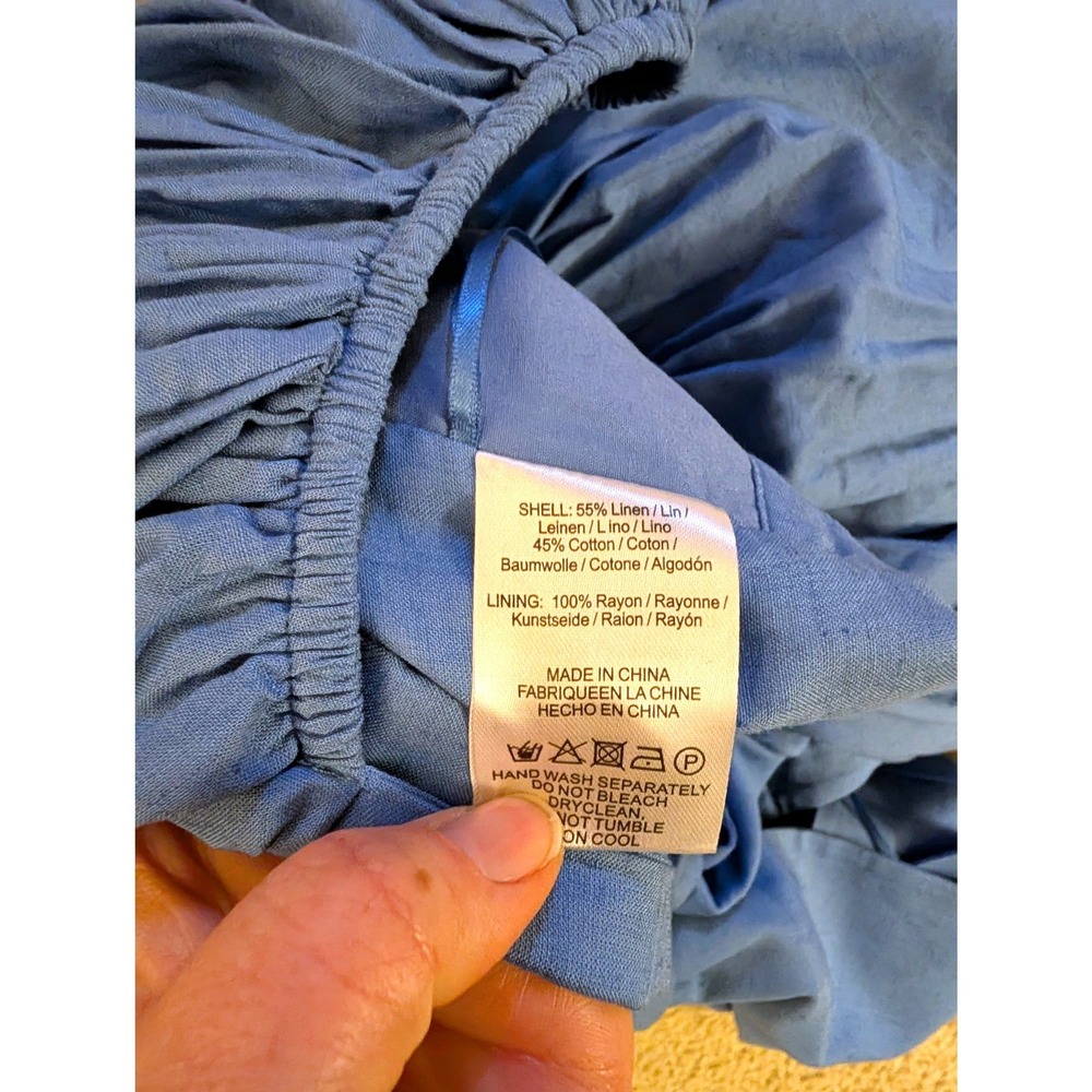 Sau Lee Lottie Top Cornflower Blue Linen Puff Sleeve Pleated Crop Top- Size 2 - Picture 5 of 7